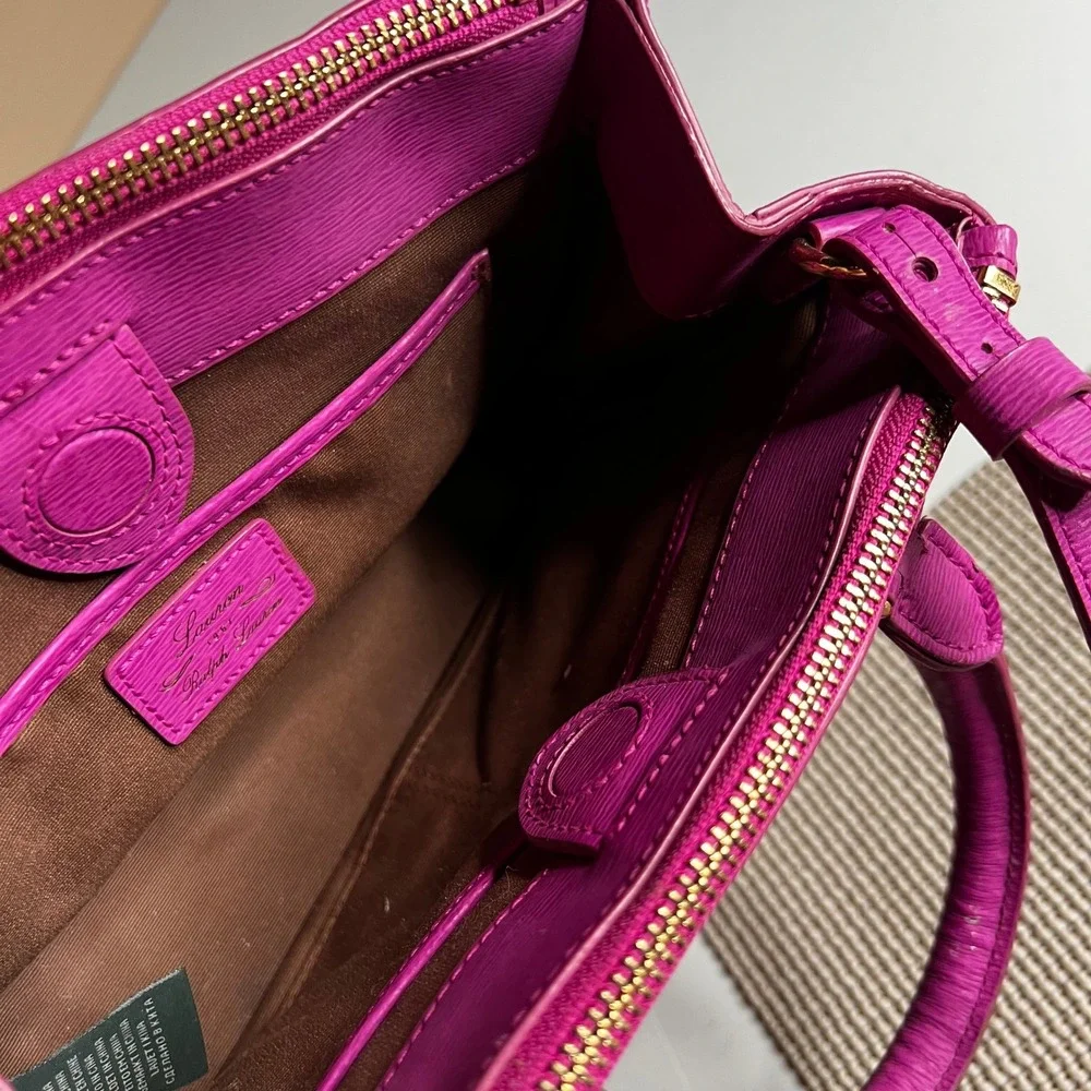 Lauren Ralph Lauren Magenta Pink Textured Leather Mini Satchel Crossbody Bag